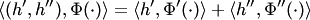$$ \left\langle (h',h''),\Phi(\cdot)\right\rangle = \langle h',\Phi'(\cdot)\rangle + \langle h'',\Phi''(\cdot)\rangle $$
