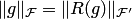 $\|g\|_{ {\cal F}}=\|R(g)\|_{ {\cal F}'}$
