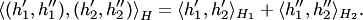 $$ \left\langle (h'_1,h''_1), (h'_2,h''_2)\right\rangle_H = \langle h'_1,h'_2 \rangle_{H_1}+\langle h''_1,h''_2 \rangle_{H_2}. $$
